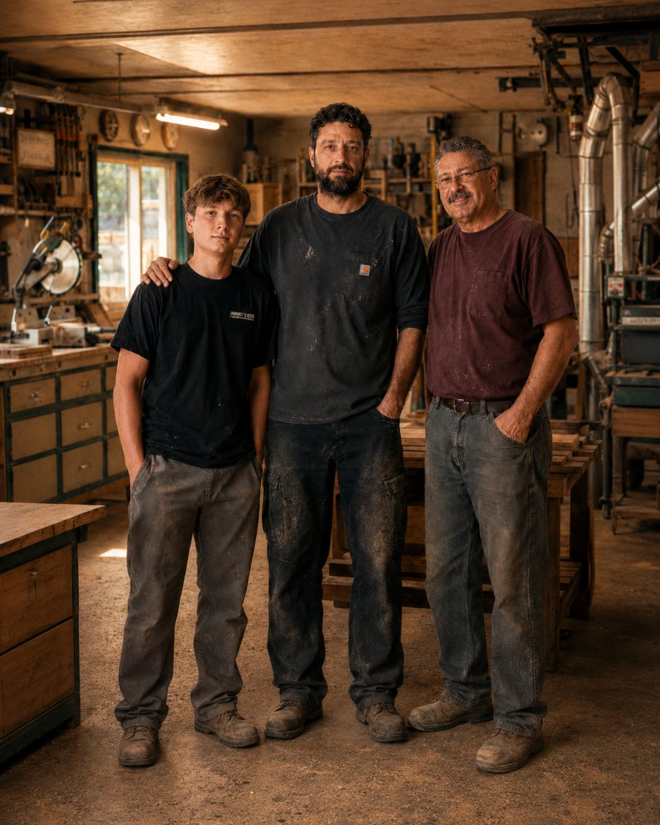 Three generations of Simkins craftsmen in the family workshop